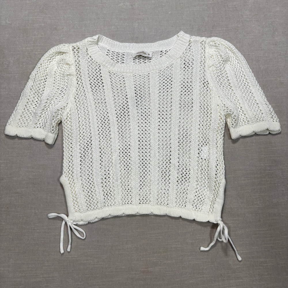 Mello Crochet‎ Open Knit Drawstring Crop Top Sweater Size M Soft